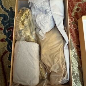 Loeffler Randall gold penny mules